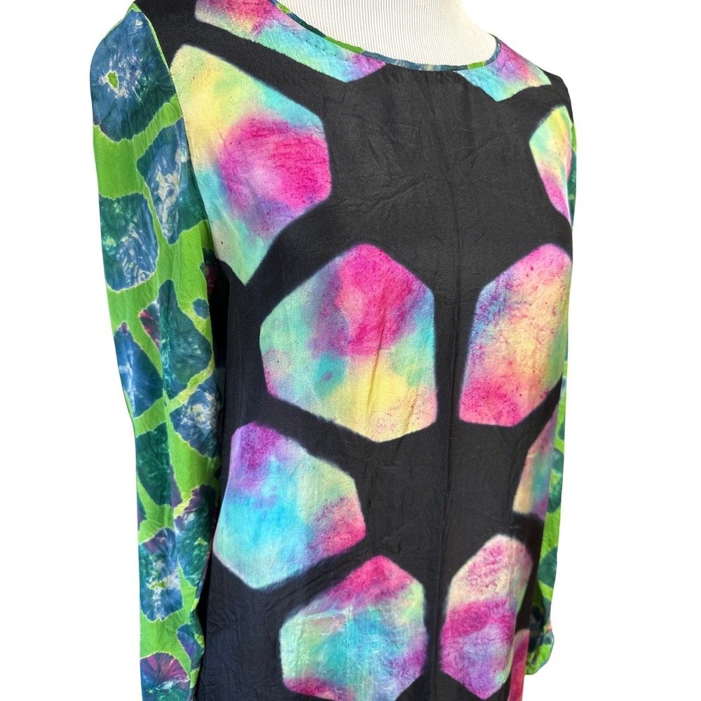 vintage norblack norwhite silk open back maxi dress abstract multicolor size m - Picture 3 of 8